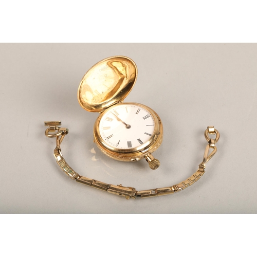 70 - 18ct gold cased pocket watch with rolled gold chain