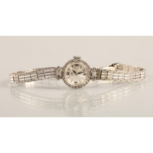 81 - Ladies 9ct white gold Tudor royal wrist watch, silver dial with hour markers with numbers at every q... 