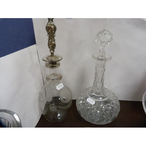 1 - Crystal and glass to include a Bohemian-style decanter and stopper, antique glass decanter with whit... 