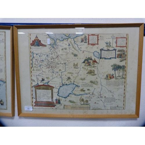 10 - Two antique-style framed coloured maps.