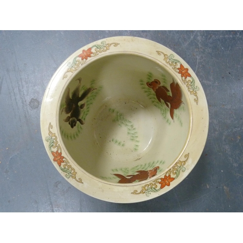 101 - Pair of oriental jardinières on stands, a hexagonal vase and a Benares brass tray.