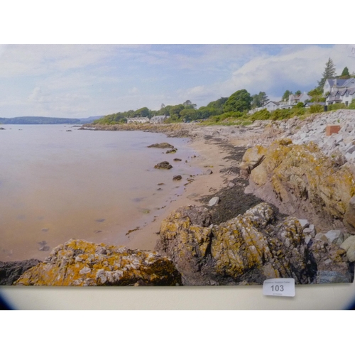 103 - Framed photograph, 'View from Rockcliffe Bay to Rough Island and Hestan'.