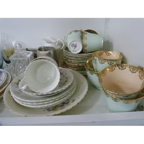 108 - Collection of decorative items including part tea sets, cut glass, jam dish, jugs, cruet set, egg cu... 