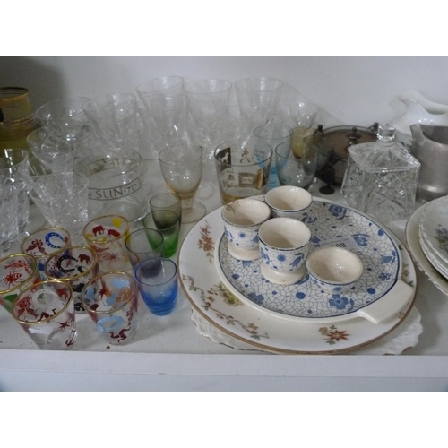 108 - Collection of decorative items including part tea sets, cut glass, jam dish, jugs, cruet set, egg cu... 