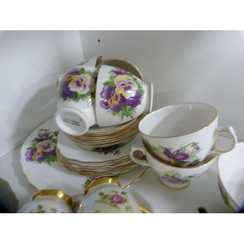 111 - Oriental-style coffee set, floral decorated part tea set, cut glass etc (one shelf).