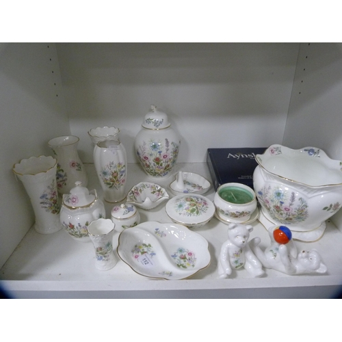 112 - Collection of various Aynsley items to include two teddy bears, flower vases, jardinière etc (one sh... 