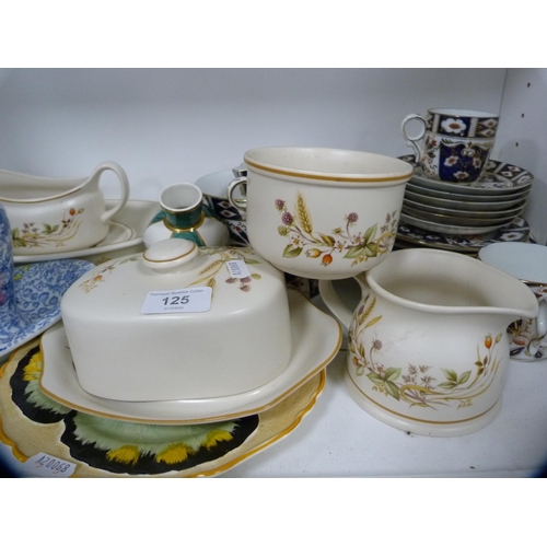 125 - Decorative ceramics to include an Imari pattern tea set, model pig, pair of thistle vases, Aynsley b... 