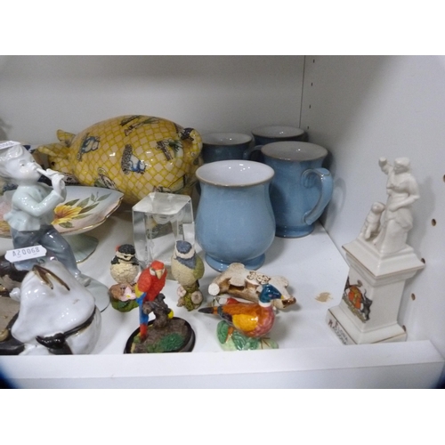 125 - Decorative ceramics to include an Imari pattern tea set, model pig, pair of thistle vases, Aynsley b... 