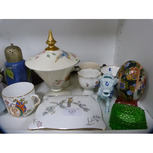 127 - Decorative items to include Poole Pottery vase, Coronation ware, figure, cow creamer, ornaments etc ... 