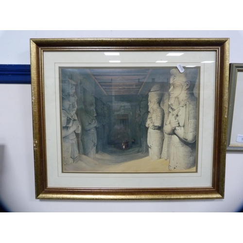 15 - Framed Egyptian print and a watercolour.