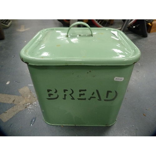 168 - Green enamel bread bin.