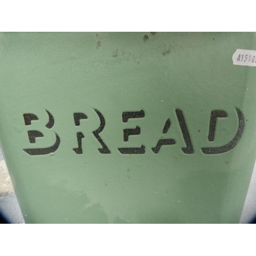 168 - Green enamel bread bin.