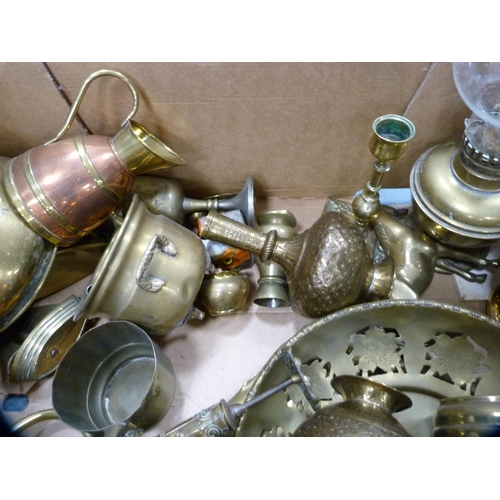 176 - Collection of copper and brassware to include lamps, jugs etc.