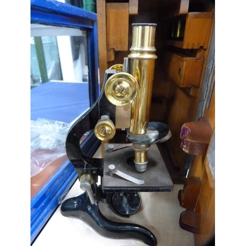 177 - Microscope in fitted case by Alexander & Fowler of Liverpool and a pair of Zeiss 10x40 field gla... 