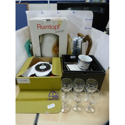 180 - Picquot ware hot water jug, Rumtopf, commemorative cup and saucer etc.