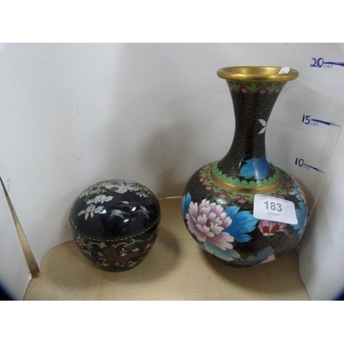 183 - Cloisonné miniature teapot, vase and two boxes and covers.