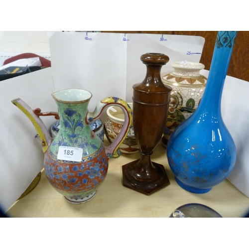 185 - Satsuma-style vase, famille rose water ewer, blue glazed bottle vase etc.