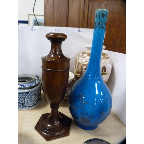 185 - Satsuma-style vase, famille rose water ewer, blue glazed bottle vase etc.