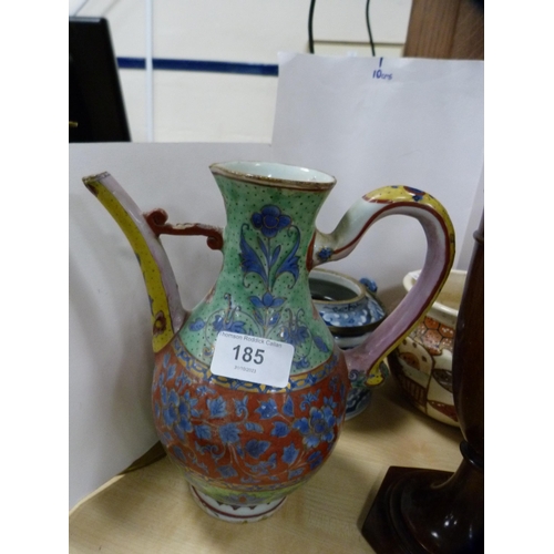 185 - Satsuma-style vase, famille rose water ewer, blue glazed bottle vase etc.