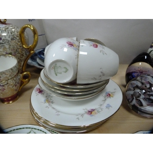 19 - Assorted teawares to include Plant Tuscan coffee set, blue and white ware, Caithness paperweight and... 