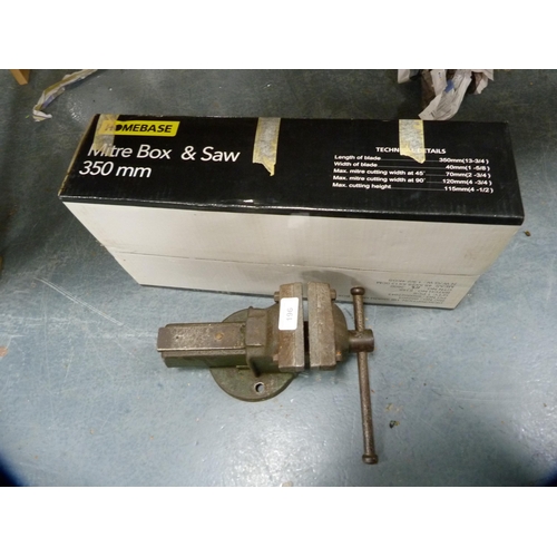 196 - Metal vice, Homebase mitre box and saw.