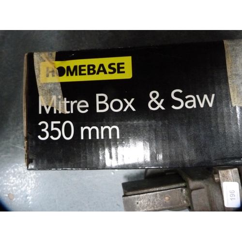 196 - Metal vice, Homebase mitre box and saw.