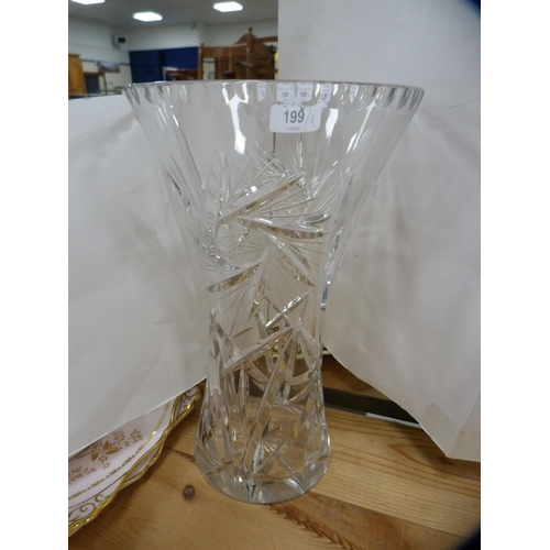 199 - Four pieces of cut glass and crystal to include vases and a shaped bowl.  (4)