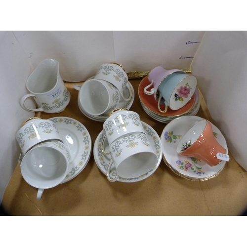 211 - Paragon 'Fiona' pattern part tea set and an Aynsley harlequin-coloured part tea set.