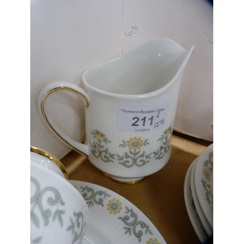 211 - Paragon 'Fiona' pattern part tea set and an Aynsley harlequin-coloured part tea set.