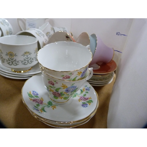 211 - Paragon 'Fiona' pattern part tea set and an Aynsley harlequin-coloured part tea set.