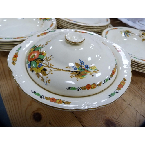 218 - Royal Worcester 'Ardennes' pattern stemmed cup, Delft dish (a/f) and a Woods Ivory Ware part dinner ... 