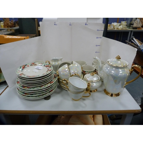 225 - Czechoslovakian lustre part tea set, and a part tea and dinner set.