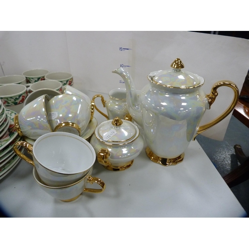 225 - Czechoslovakian lustre part tea set, and a part tea and dinner set.