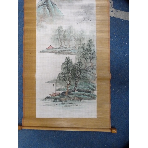 229 - Modern Japanese scroll picture depicting a landscape scene.