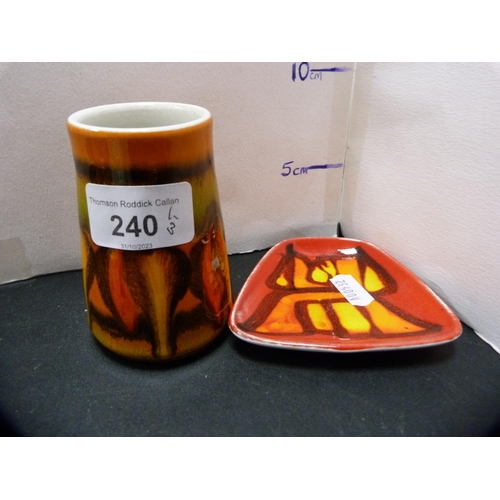 240 - Group of Poole Pottery, stamped to the underside, Mauchline ware napkin ring depicting Ramsgate, and... 