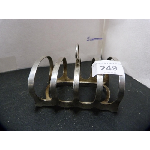 249 - Silver four-bar toast rack, hallmarks for Sheffield, 59g gross.