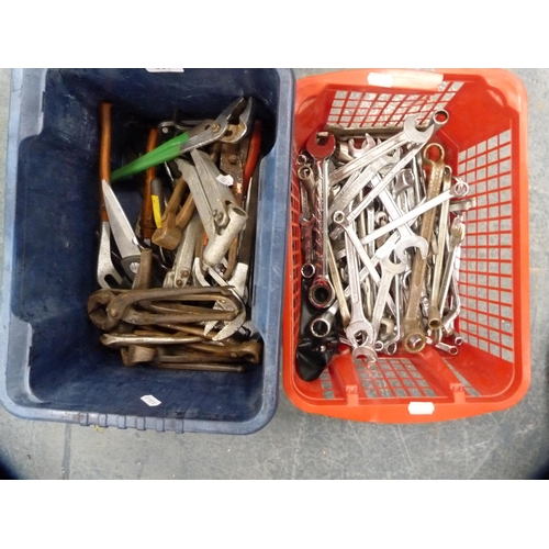 364 - Two tubs containing assorted tools to include pliers, hand tools etc.