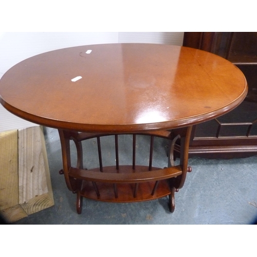 375 - Reproduction corner wall cabinet and a magazine table.  (2)