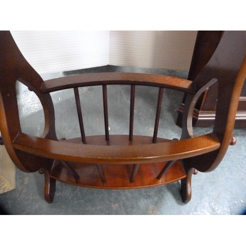 375 - Reproduction corner wall cabinet and a magazine table.  (2)