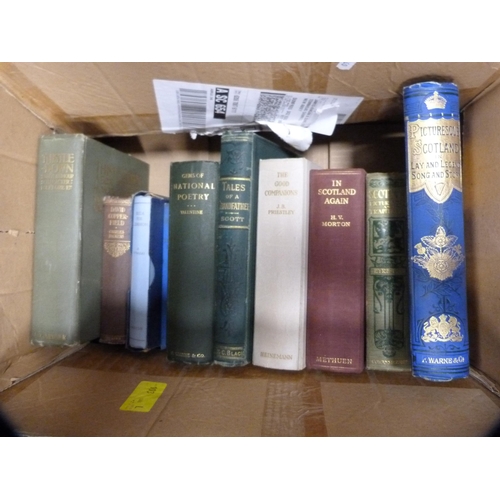 38 - Two cartons of books to include Picturesque Scotland in Lay and Legend, Our Island Story, Poetical W... 