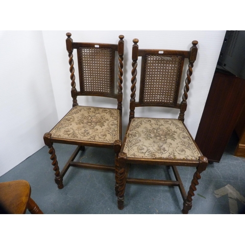 388 - Pair of bergère-back dining chairs, a solid-seat kitchen chair and an upholstered Edwardian b... 