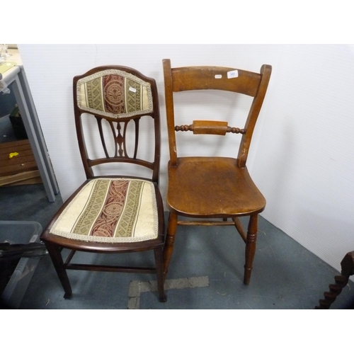 388 - Pair of bergère-back dining chairs, a solid-seat kitchen chair and an upholstered Edwardian b... 