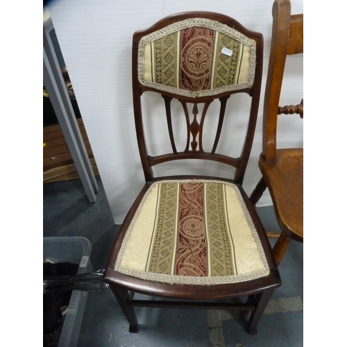 388 - Pair of bergère-back dining chairs, a solid-seat kitchen chair and an upholstered Edwardian b... 