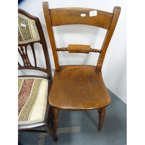 388 - Pair of bergère-back dining chairs, a solid-seat kitchen chair and an upholstered Edwardian b... 