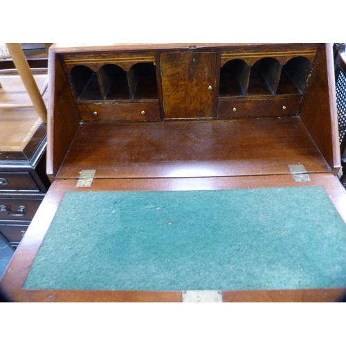 389 - Edwardian inlaid mahogany bureau with two short and two long drawers.