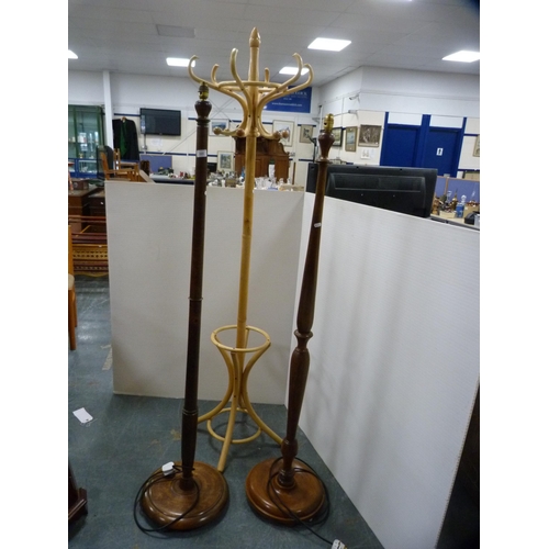 395 - Two floor lamps and coat stand.  (3)