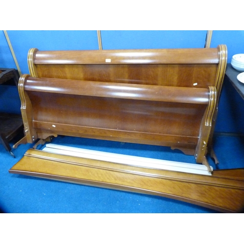 411 - Cherrywood double sleigh bed ends and rails.