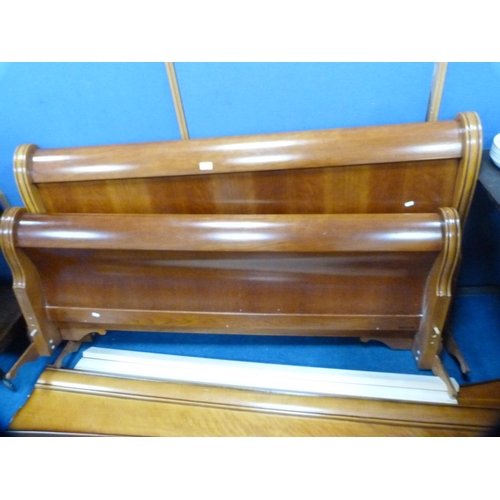 411 - Cherrywood double sleigh bed ends and rails.