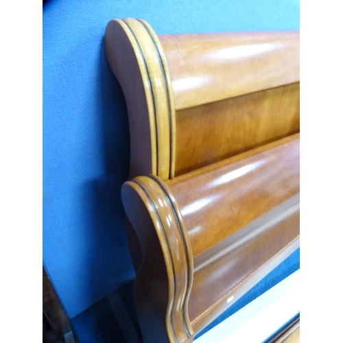 411 - Cherrywood double sleigh bed ends and rails.