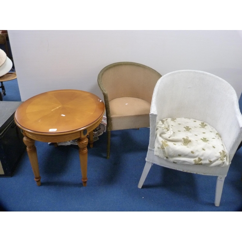 414 - Two woven fibre tub chairs and a modern oval occasional table.  (3)